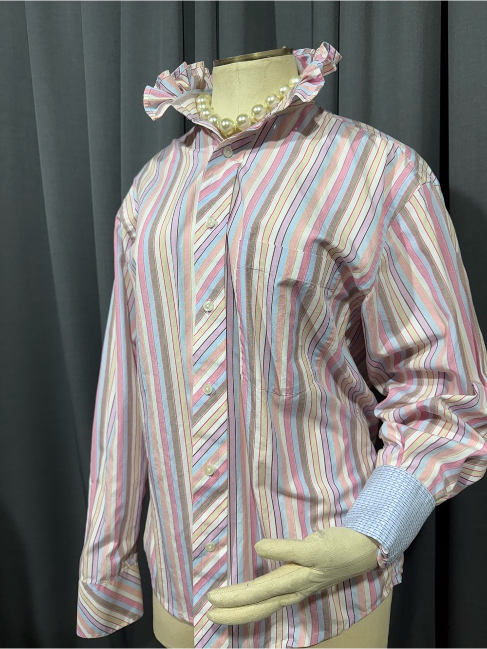 Ted Baker London Pink Multi-Stripe Ruffled Collar Button Down Shirt